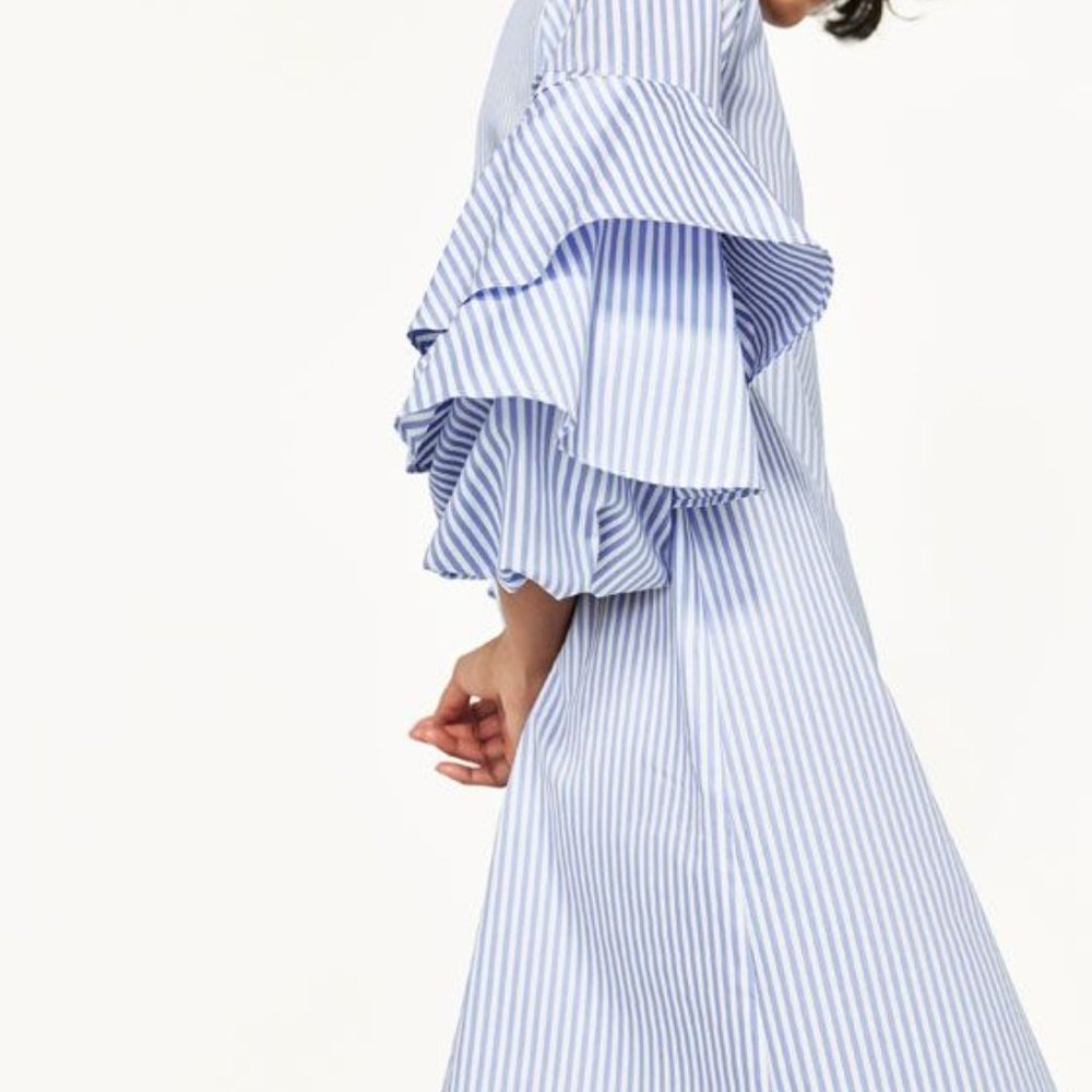 Zara Basic Stripe Shift Dress with Puff Sleeves XS - Picture 3 of 3